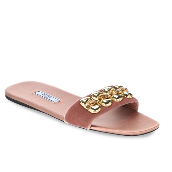 prada velvet slip on sandals